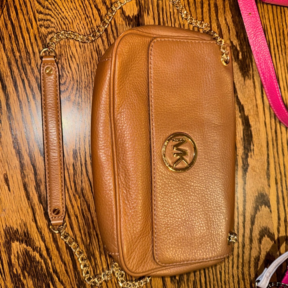 Michael Kors Tan Leather Crossbody Bag with Gold Accents